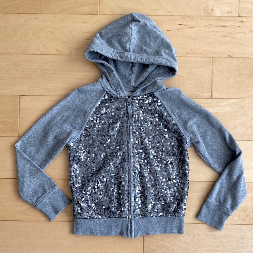 Gap kids Zip Up Grey Sequined Sweatshirt Hoodie w/minor loose sequins